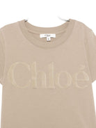 T-shirt per bambina Chloé Kids beige con logo sul davanti - Rubino Kids