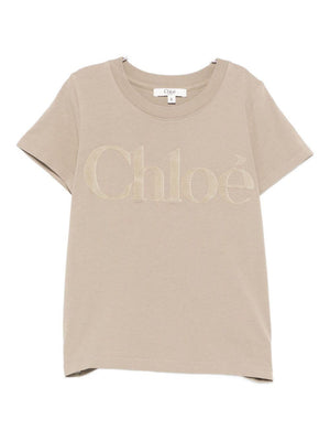 T-shirt per bambina Chloé Kids beige con logo sul davanti