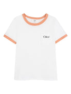T-shirt per bambina Chloé Kids bianca con dettagli arancione - Rubino Kids