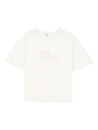 T-shirt per bambina Chloé Kids bianca con logo - Rubino Kids