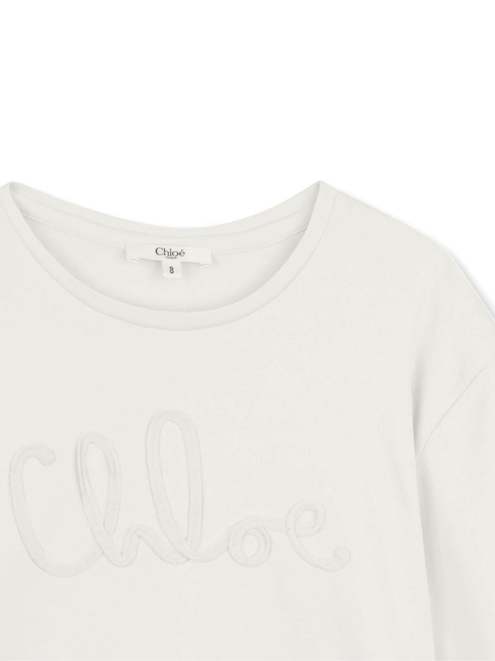 T-shirt per bambina Chloé Kids bianca con logo ricamato - Rubino Kids