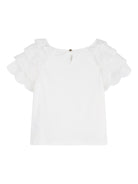 T-shirt per bambina Chloé Kids bianca con maniche a ruches - Rubino Kids