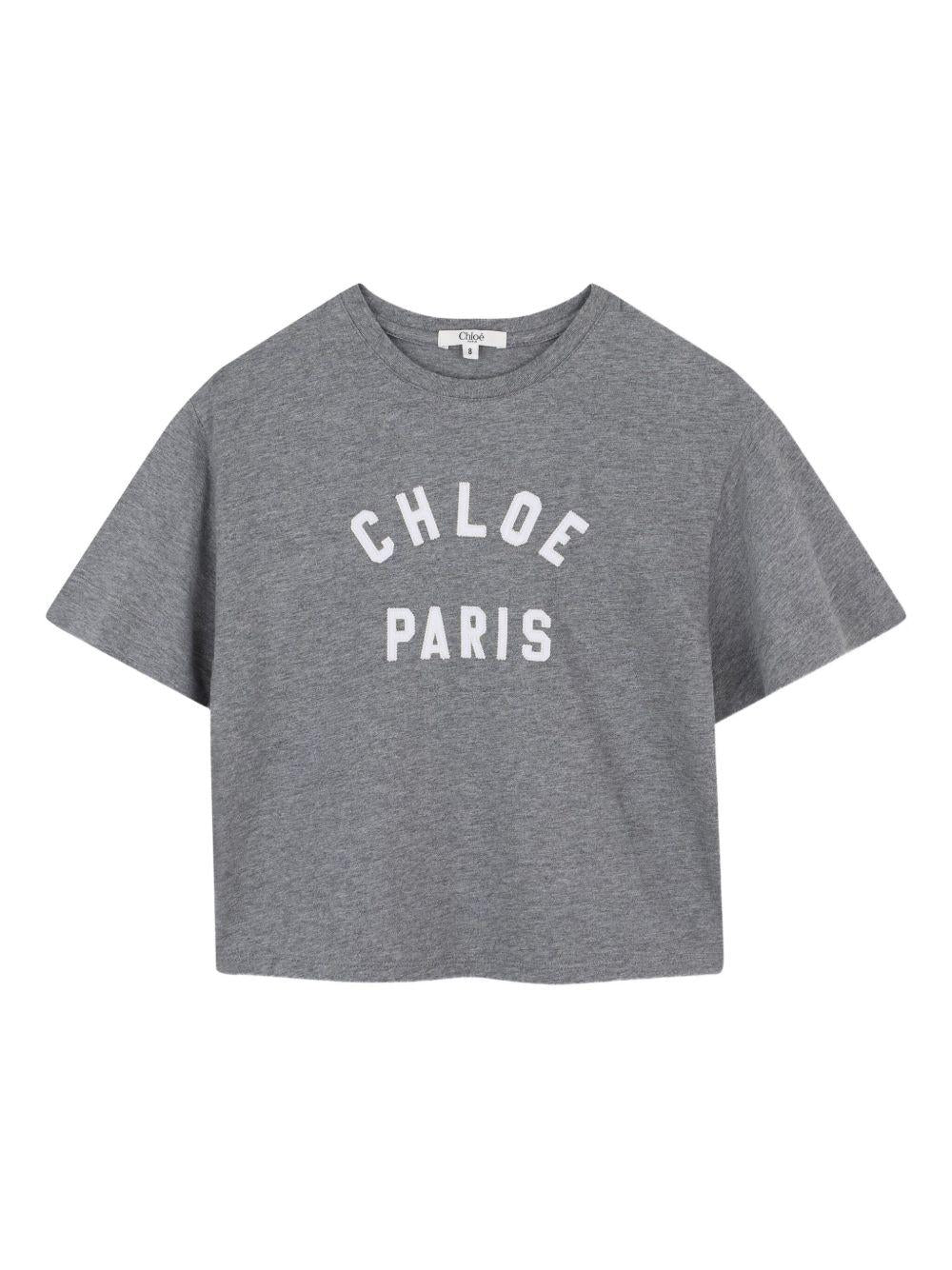 T-shirt per bambina Chloé Kids grigia con modello testo "Chloé Paris" - Rubino Kids