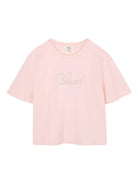 T-shirt per bambina Chloé Kids rosa con logo - Rubino Kids