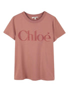 T-shirt per bambina Chloé Kids rosa con logo sul davanti - Rubino Kids