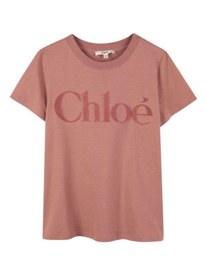 T-shirt per bambina Chloé Kids rosa con logo sul davanti
