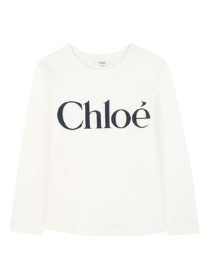 T-shirt per bambina Chloé Kis bianca con design con logo a contrasto