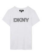 T-shirt per bambina Dkny Kids bianca con logo frontale - Rubino Kids