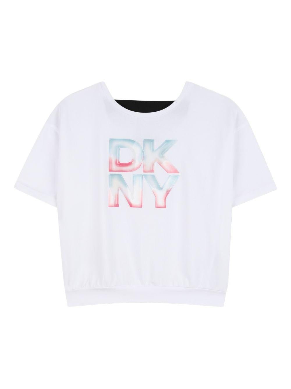 T-shirt per bambina Dkny Kids bianca con orlo elasticizzato - Rubino Kids