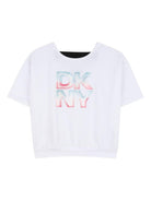T-shirt per bambina Dkny Kids bianca con orlo elasticizzato - Rubino Kids