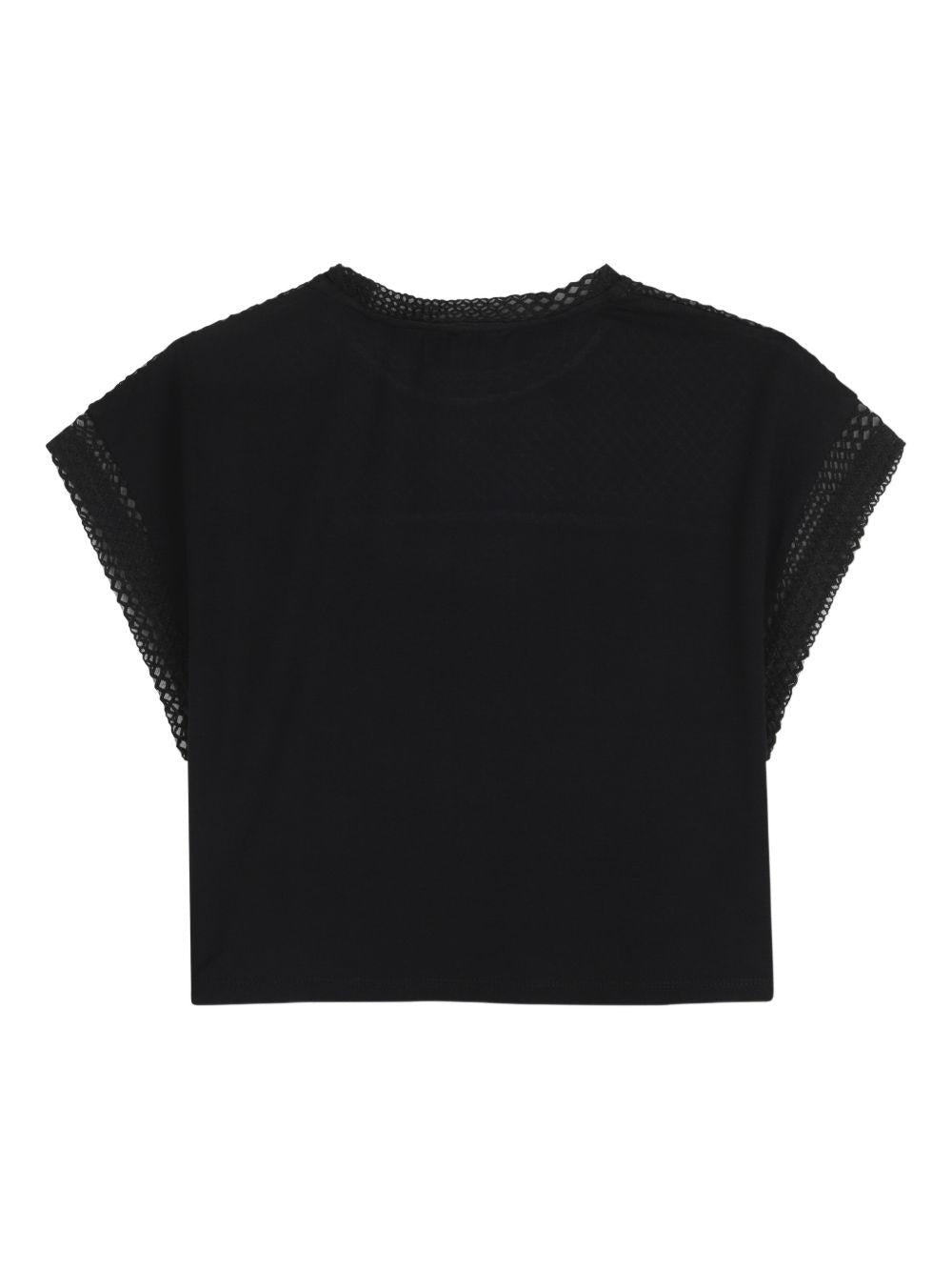 T-shirt per bambina DKNY Kids nera con design crop - Rubino Kids
