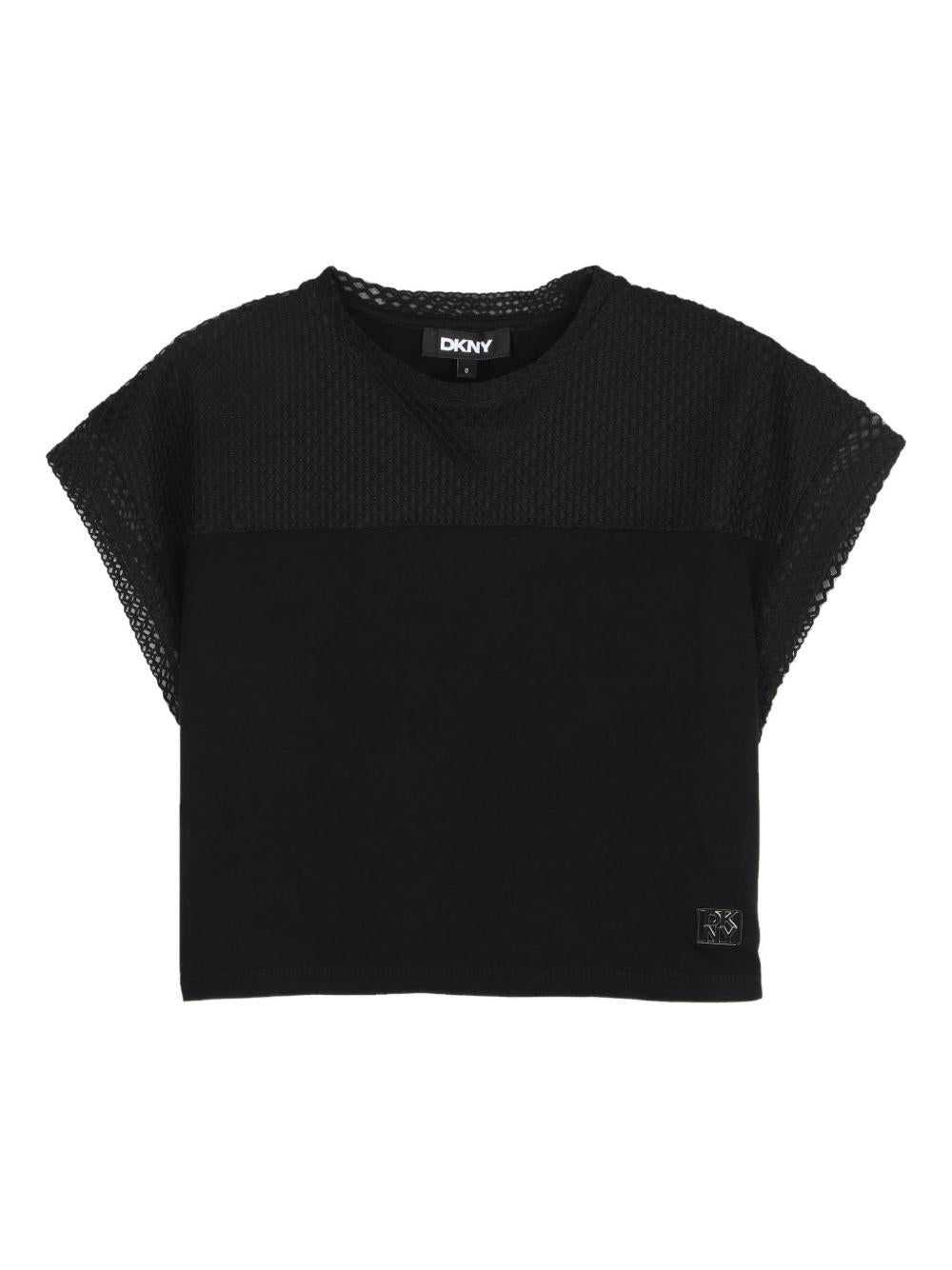 T-shirt per bambina DKNY Kids nera con design crop - Rubino Kids