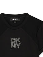 T-shirt per bambina Dkny Kids nera con logo con strass - Rubino Kids