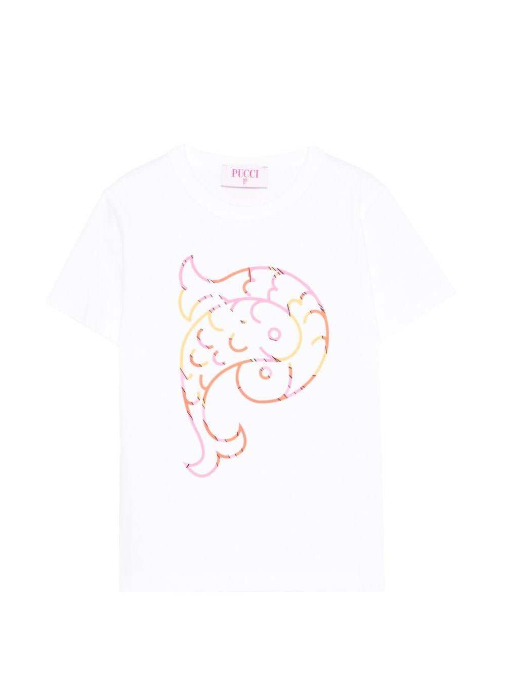 T-shirt per bambina Emilio Pucci Junior bianca con stampa grafica - Rubino Kids