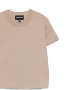 T-shirt per bambina Emporio Armani Kids beige con logo applicato - Rubino Kids
