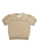 T-shirt per bambina Emporio Armani Kids beige con maniche corte a sbuffo - Rubino Kids