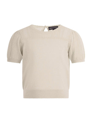 Emporio Armani Kids beige T-shirt for girls with short puff sleeves