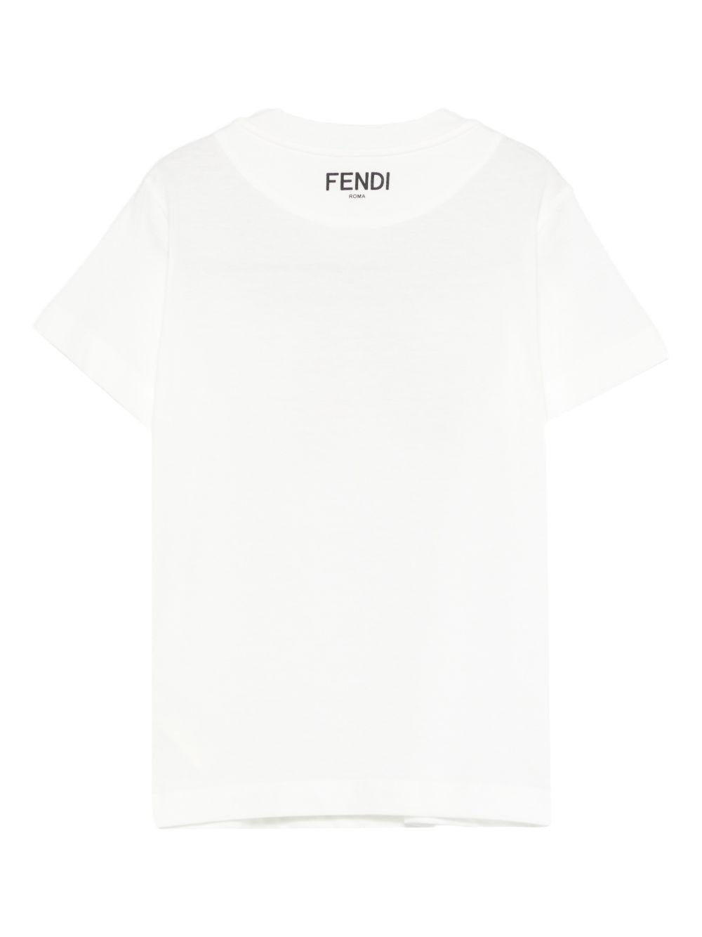 T-shirt per bambina Fendi Kids bianca con stampa fiocco sul davanti - Rubino Kids