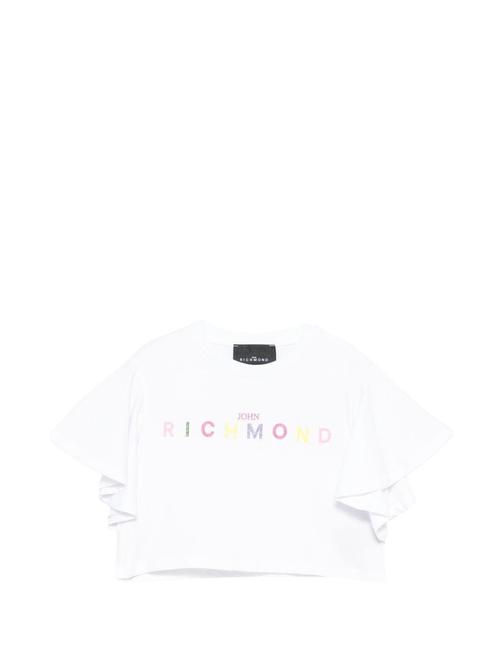 T-shirt per bambina John Richmond Junior bianca con ruches - Rubino Kids