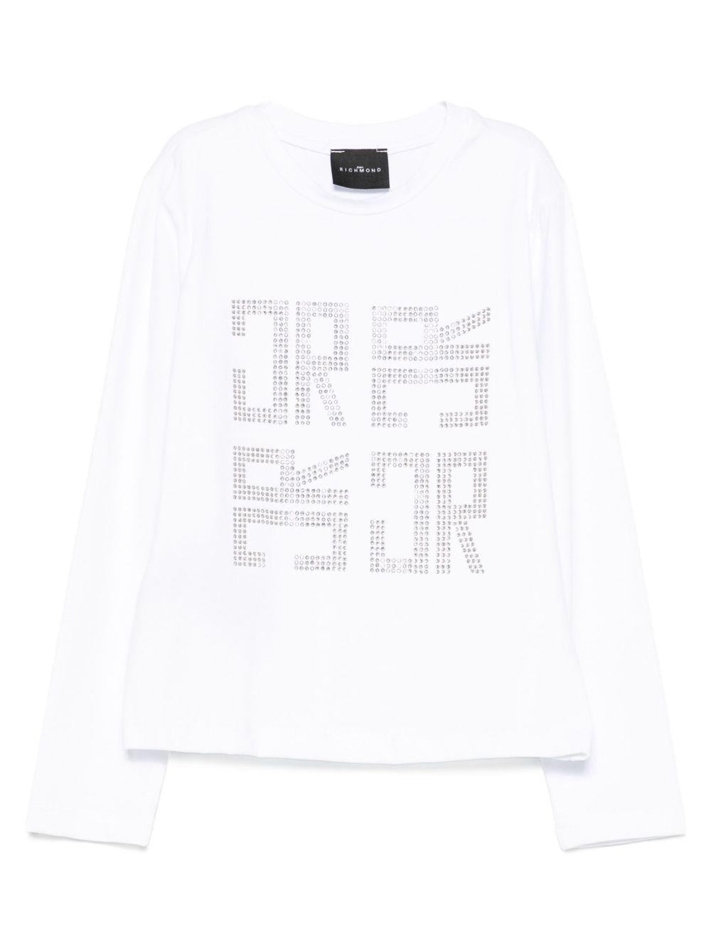 T-shirt per bambina John Richmond Junior bianco con decorazione con strass - Rubino Kids