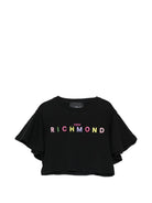 T-shirt per bambina John Richmond Junior nero con ruches - Rubino Kids