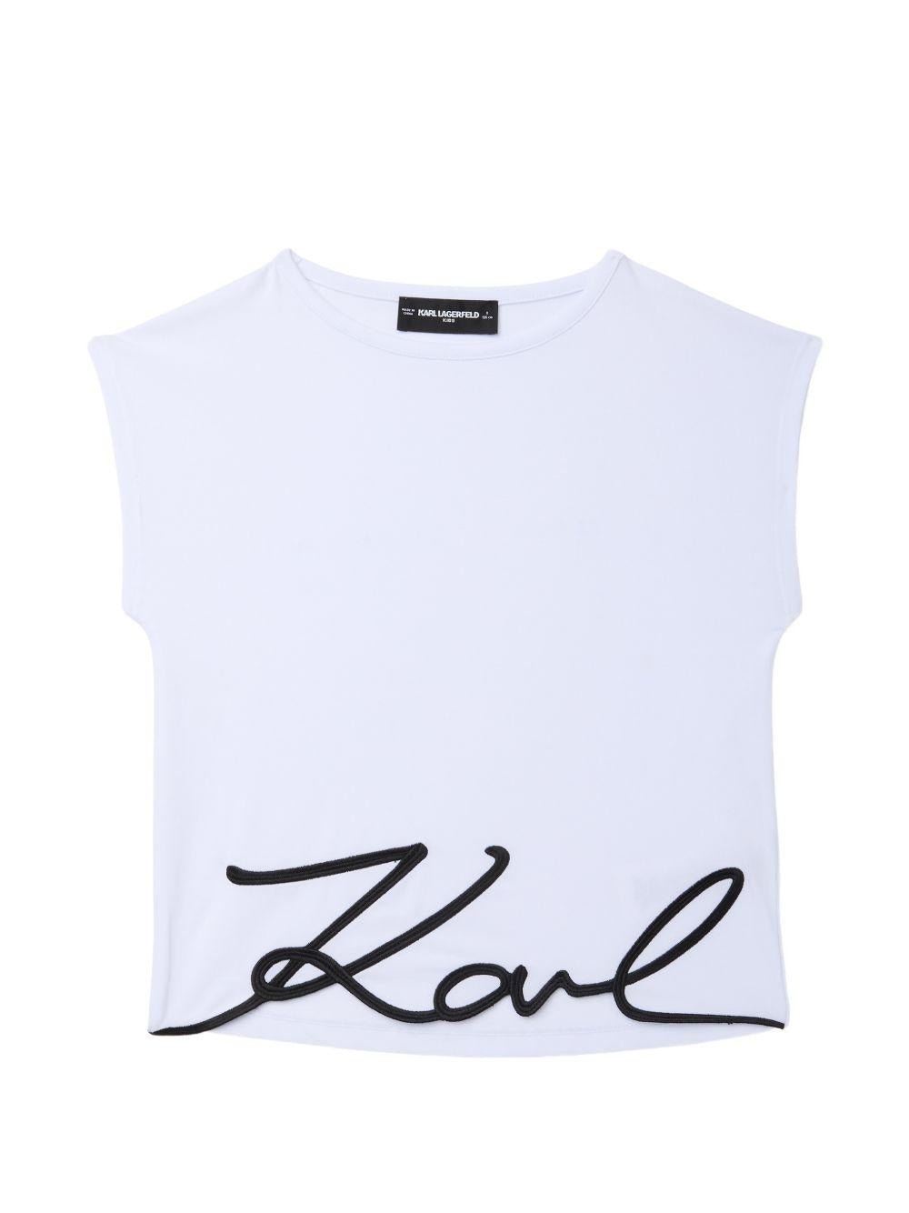 T-shirt per bambina Karl Lagerfeld Kids bianco con scritta sul davanti - Rubino Kids