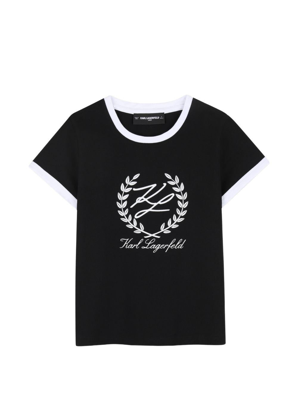 T-shirt per bambina Karl Lagerfeld Kids nera con logo sul davanti - Rubino Kids