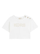 T-shirt per bambina Michael Kors Kids bianca con bottoni sulla spalla - Rubino Kids
