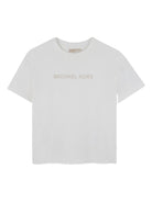 T-shirt per bambina Michael Kors Kids bianca con dettaglio logo - Rubino Kids
