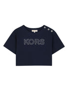 T-shirt per bambina Michael Kors Kids blu con bottoni sulla spalla - Rubino Kids