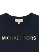 T-shirt per bambina Michael Kors Kids blu con logo dorato - Rubino Kids