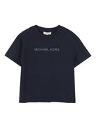 T-shirt per bambina Michael Kors Kids blu con stampa logo - Rubino Kids