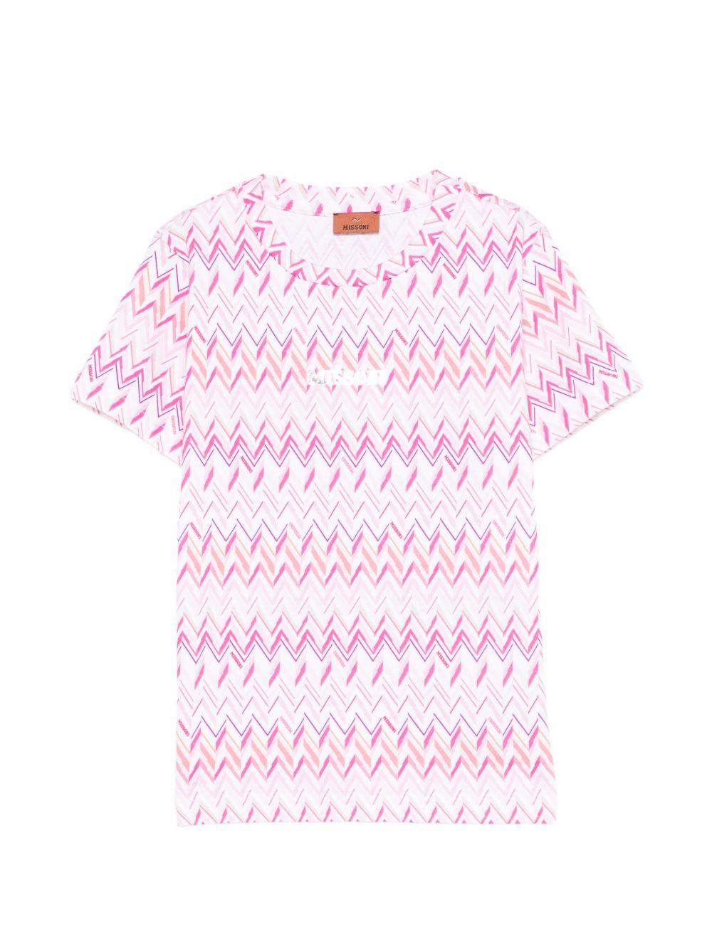 T-shirt per bambina Missoni Kids rosa con motivo a zigzag - Rubino Kids