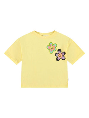 T-shirt per bambina Molo Reinette giallo con ricamo a fiori