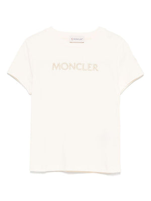 Moncler Enfant light beige T-shirt for girls with embroidered logo on the front