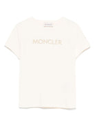 T-shirt per bambina Moncler Enfant beige chiaro con stampa logo - Rubino Kids