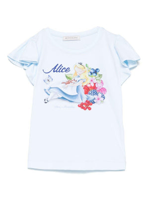 Monnalisa Baby Girl's T-Shirt in Light Blue with Alice x Disney Motif