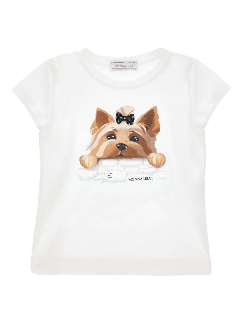 T-shirt per bambina Monnalisa bianca con grafica cagnolino - Rubino Kids