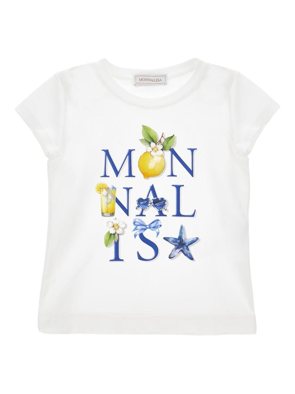 T-shirt per bambina Monnalisa bianca con grafica logo - Rubino Kids