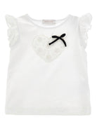 T-shirt per bambina Monnalisa bianca con ruches e applicazione a cuore - Rubino Kids