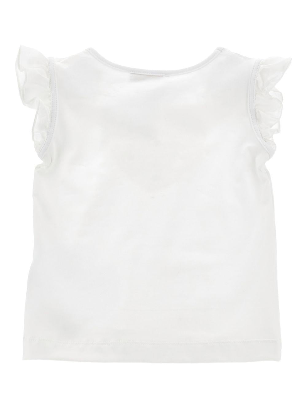 T-shirt per bambina Monnalisa bianca con ruches e applicazione a cuore - Rubino Kids