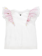 T-shirt per bambina Monnalisa bianca con ruches - Rubino Kids
