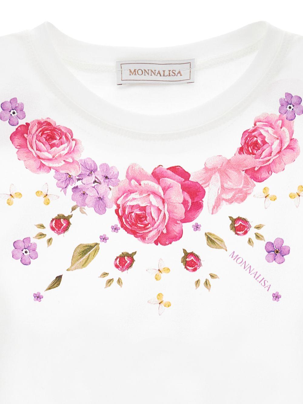 T-shirt per bambina Monnalisa bianca con stampa a fiori - Rubino Kids