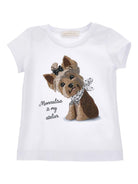 T-shirt per bambina Monnalisa bianca con stampa grafica cane - Rubino Kids