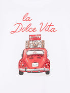 T-shirt per bambina Monnalisa bianco con stampa grafica e decorazione strass - Rubino Kids