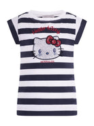 T-shirt per bambina Monnalisa blu con motivo a righe con stampa a decorazione - Rubino Kids