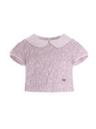 T-shirt per bambina Monnalisa rosa con colletto alla Peter Pan - Rubino Kids
