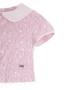 T-shirt per bambina Monnalisa rosa con colletto alla Peter Pan - Rubino Kids