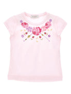T-shirt per bambina Monnalisa rosa con stampa a fiori - Rubino Kids