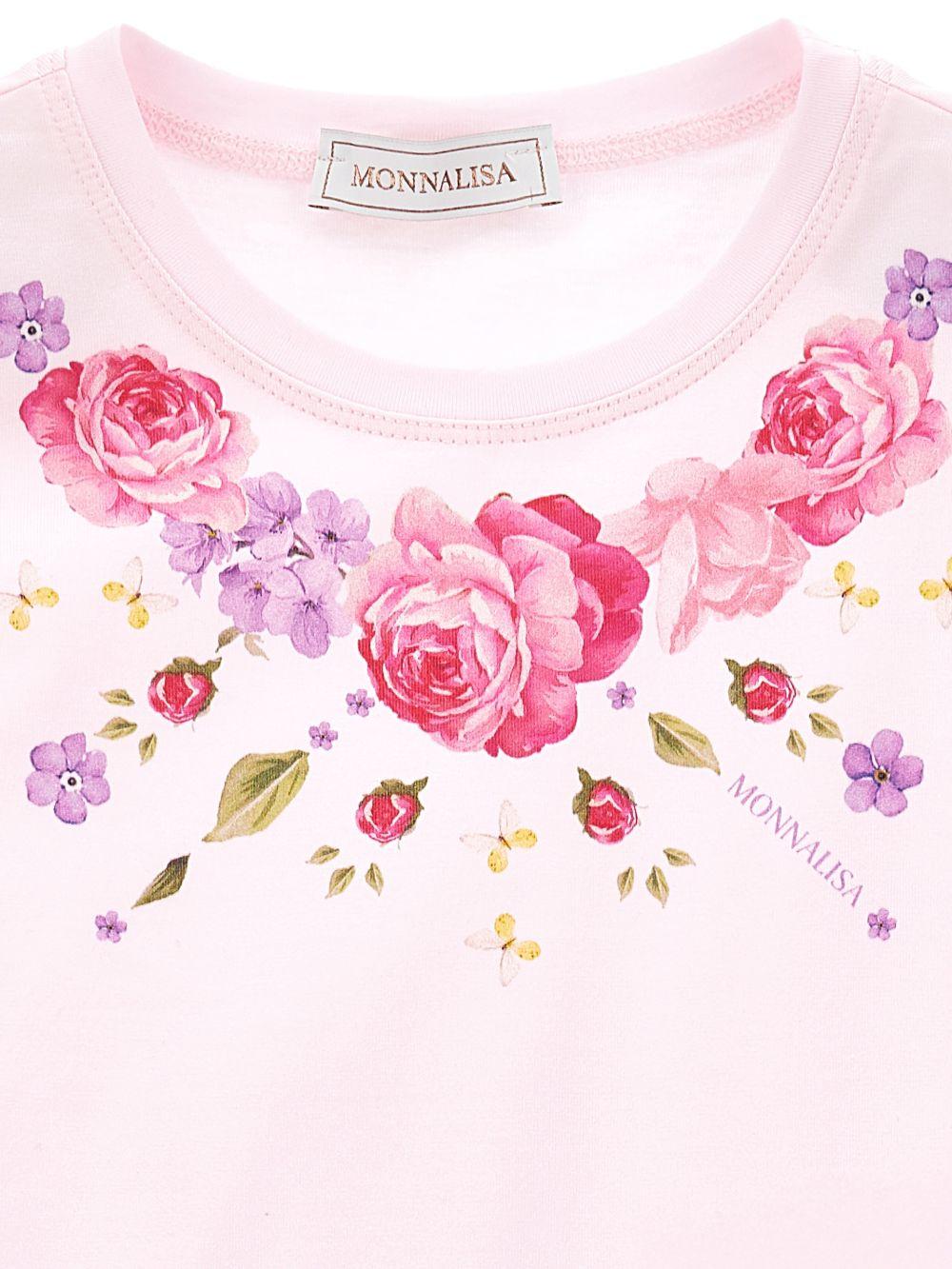 T-shirt per bambina Monnalisa rosa con stampa a fiori - Rubino Kids